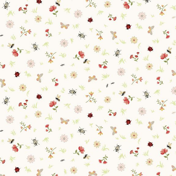 Marcus Fabrics Mini Mixers R210468D Ivory Little Bugs and Flowers  | Sold By Half-Yard