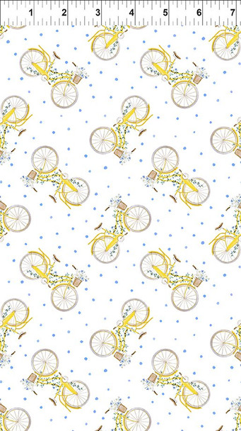 In The Beginning - Periwinkle Spring 7PS1 Flower Bicycles Yellow | Sold By Half-Yard