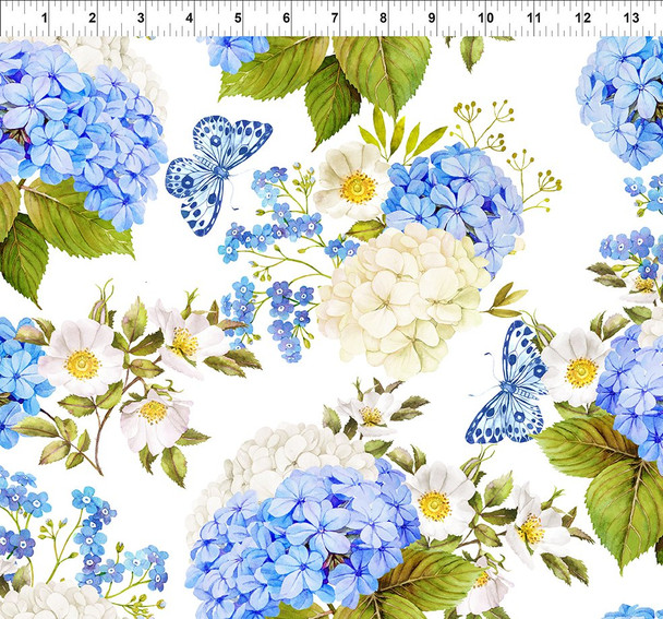 In The Beginning - Periwinkle Spring 1PS1 Large Hydrangea Floral Periwinkle | Sold By Half-Yard