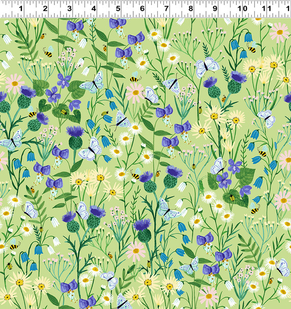 Clothworks Springtime Wildflowers Y3771-18 Lime | Sold By Half-Yard