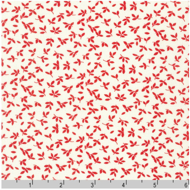 Robert Kaufman Daisy's Redwork Tiny Leaves Vintage White | Sold By Half-Yard
