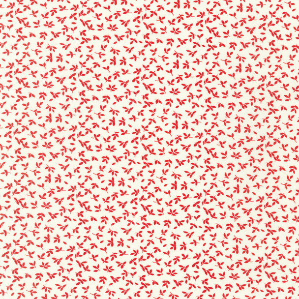 Robert Kaufman Daisy's Redwork Tiny Leaves Vintage White | Sold By Half-Yard