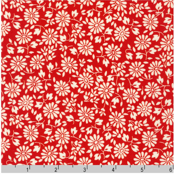 Robert Kaufman Daisy's Redwork Floral Red | Sold By Half-Yard