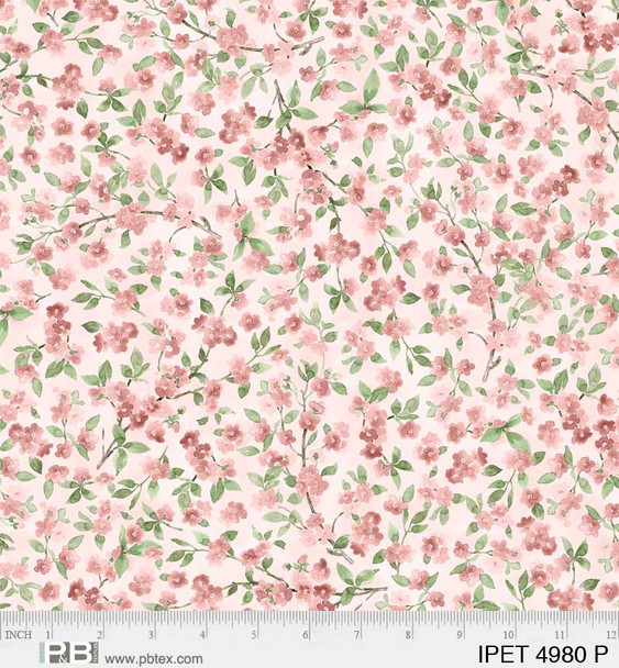 PB Indigo Petals by Beth Grove - Packed Flower Branches Pink | Per Half Yard