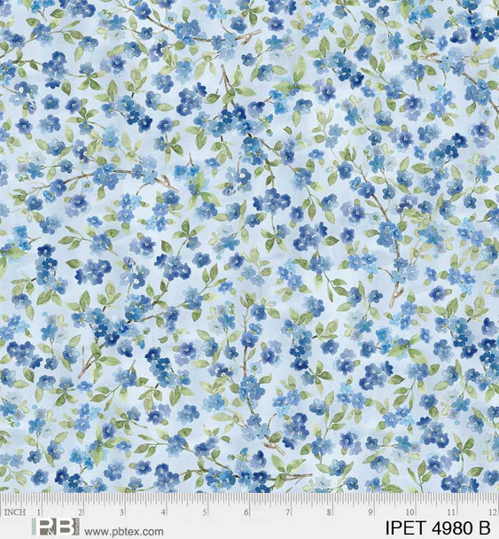 PB Indigo Petals by Beth Grove - Packed Flower Branches Blue | Per Half Yard