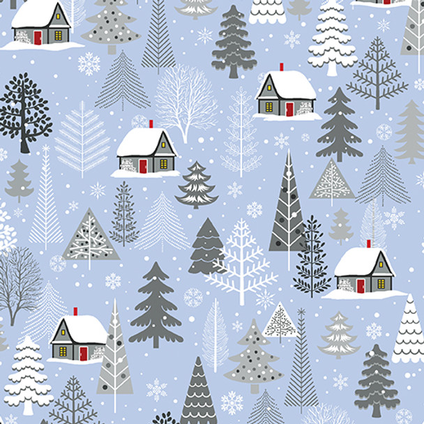 Benartex Nordic Cabin 13416P-05 Nordic Cabin All Over Lt Blue | Per Half Yard