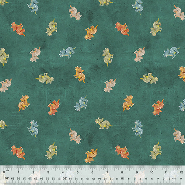 Windham Age of the Dinosaurs 53557D-3 Tiny Triceratops Teal | Per Half Yard