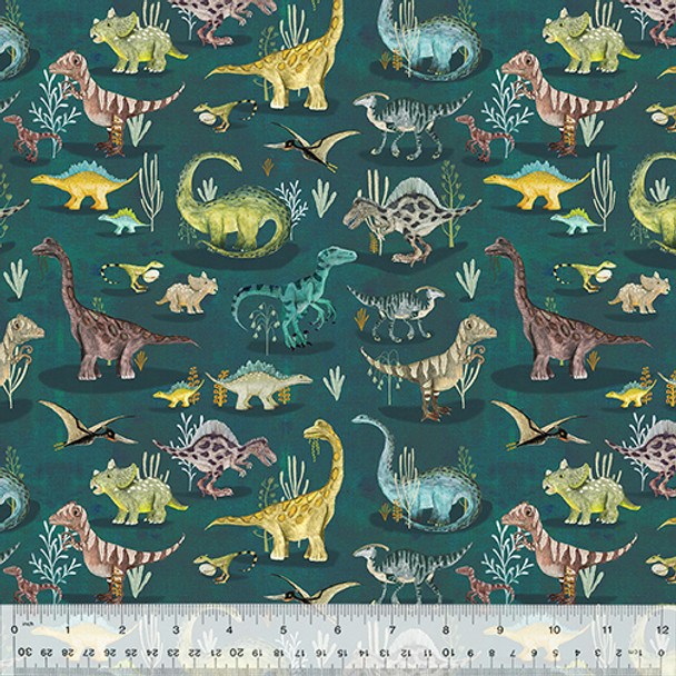 Windham Age of the Dinosaurs 53555D-3 A Moment in Time Teal | Per Half Yard