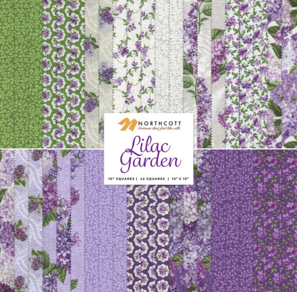 Northcott Lilac Garden 10" Tiles Assorted Pack 42 Pieces TLILAC42-10