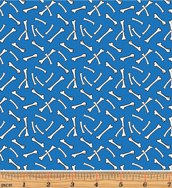 Benartex Glow-O-Saurus Dino Bones Blue 12971G-55 Glows In The Dark | Per Half Yard