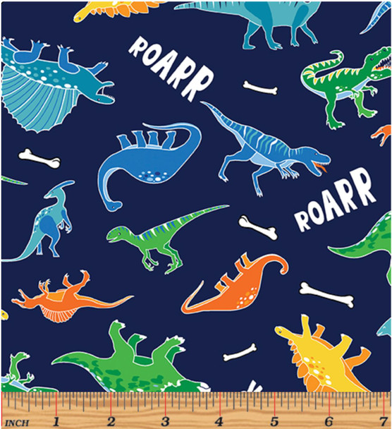 Benartex Glow-O-Saurus Dino Friends Navy 12973G-56 Glows In The Dark | Per Half Yard