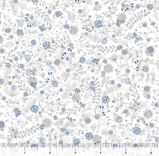 QT Fabrics Winter Solstice by Turnowsky 29690 -Z Ice Grey Winter Flora | Sold By Half-Yard