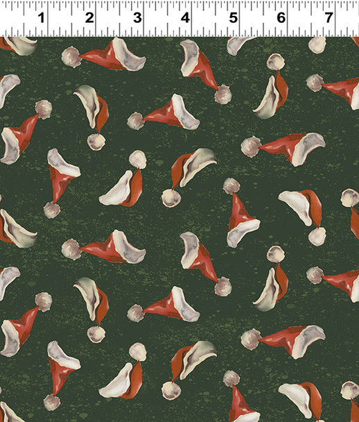 Clothworks Better Not Pout Y3786-113 Vintage Santa Hats Forest Green | SOLD BY THE HALF-YARD