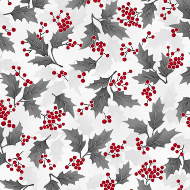 Hoffman Holiday Elegance - Holly Berries Ice Silver | Per Half Yard