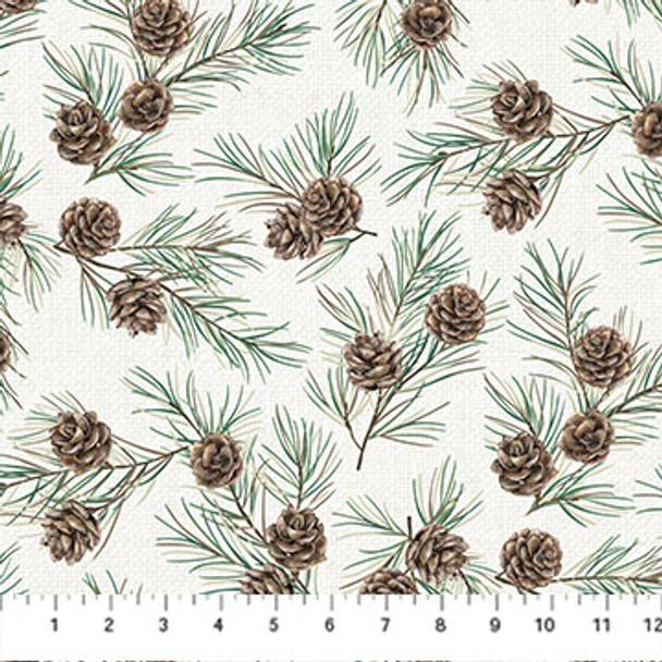 Northcott White Linen Christmas 25430-10 Off White Multi Pine Cones | Per Half Yard