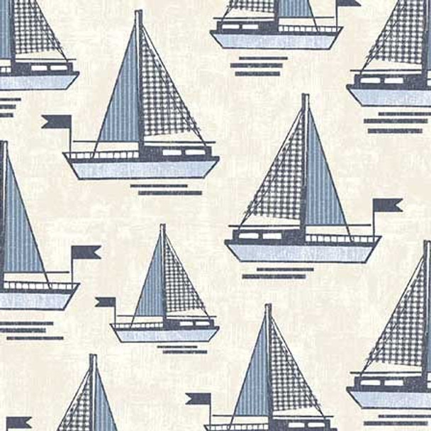 Michael Miller Bon Voyage -  Wind Spirit Sailboats Cream Blue | Per Half Yard