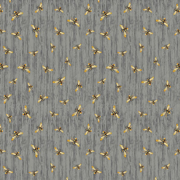 Timeless Treasures Honeybee Farm - Flying Bees on Wood Texture - Slate | Per Half Yard