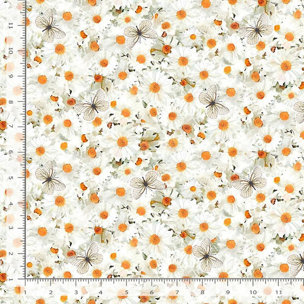 Timeless Treasures Row By Row White Daisys and Butterflies DIGITAL | Sold By Half-Yard