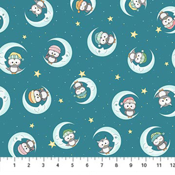 Northcott Night Owl Flannels by Patrick Lose F10350-63 Owl Lullabye Moon Teal | Per Half Yard