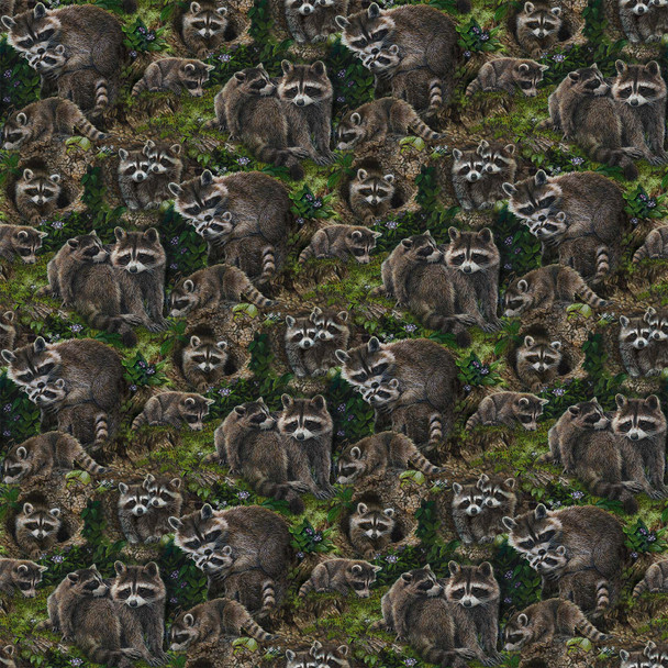 Northcott Little Rascals Naturescapes Raccoons Brown Multi | Per Half Yard