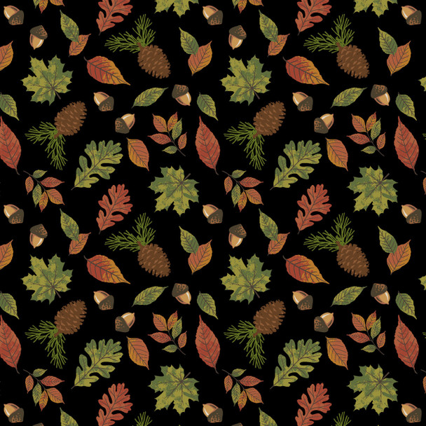 Benartex New England Shop Hop Outdoor Fall Motifs Black | Per Half Yard