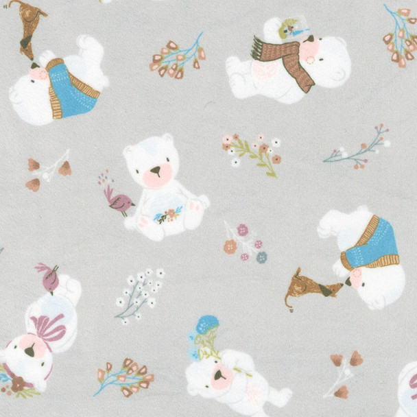 Robert Kaufman Winter Days MINKY 58" SRKDY-21748-412 Dove Bears Sweaters Pups Owls | Sold By Half-Yard