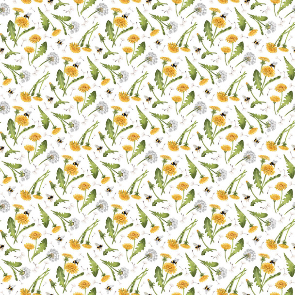 Northcott Beecroft 26672-10 Dandelion Toss White Multi | Per Half Yard