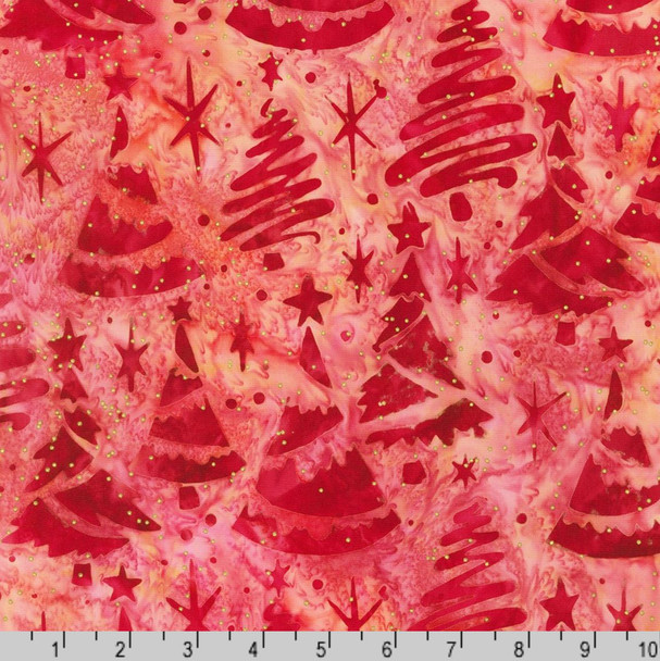 Robert Kaufman Christmastime Batik w Metallic 22102-98 Christmas Trees Strawberry | Sold By Half-Yard