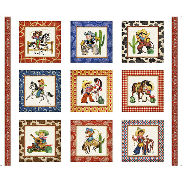 QT Fabrics | Cowboy Up 29845-Z Retro Cowboy Picture Patches 36" Panel