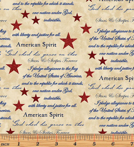 Benartex American Spirit 16104-72 America Inspired Tan Patriotic Words | Per Half Yard