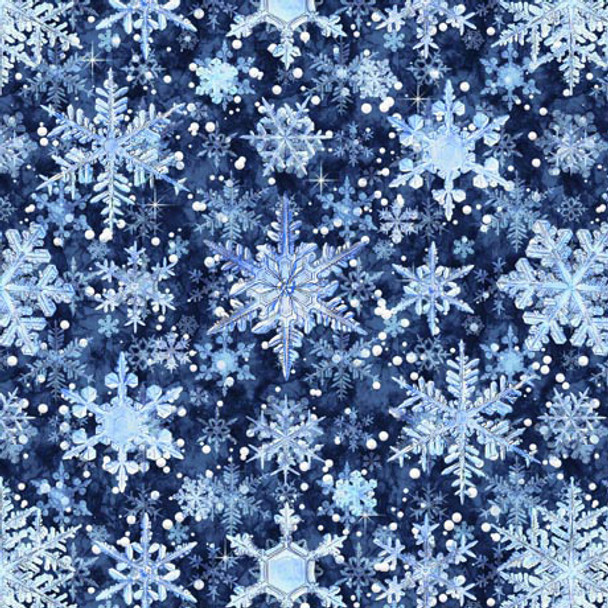QT Fabrics | Winterhaven by Dan Morris 29901-N Snowflakes Dark Blue | Per Half-Yard