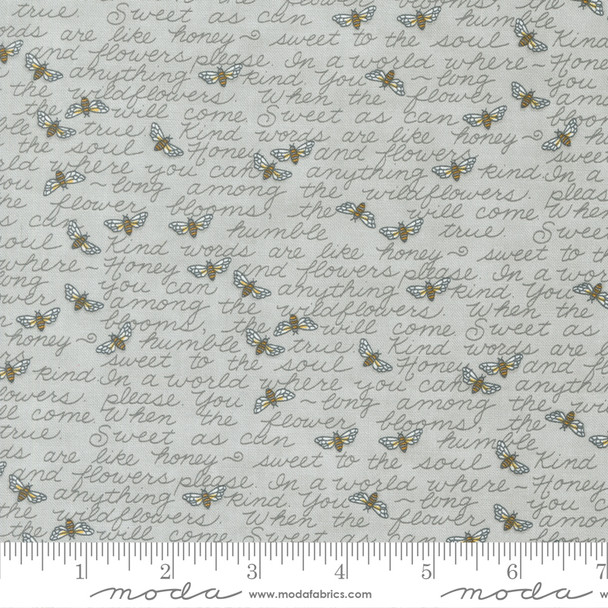 Moda Honey & Lavender 56084-15 Dove Grey Kind Words Text Bees | Per Half Yard