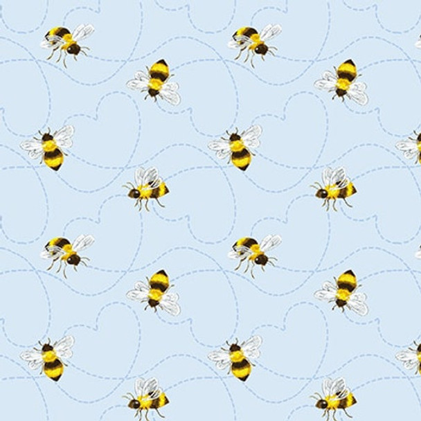 Henry Glass Buzzy Bee 945-74 Blue Tossed Bees | Per Half Yard