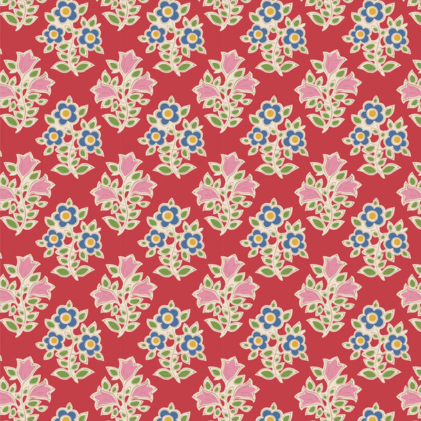 Tilda Jubilee 25th Anniversary Blender- Farm Flowers Red| Priced per Half Yard