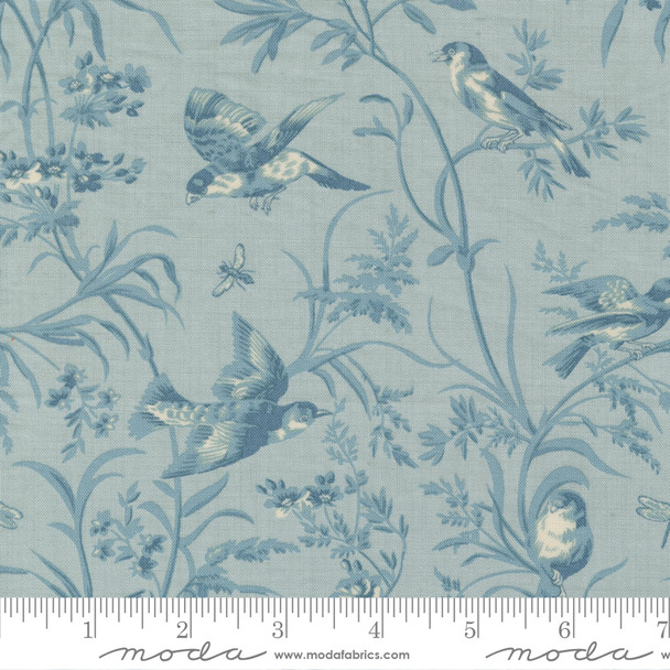 Moda French General Antoinette 13950 14 Ciel Blue Aviary De Trianon Florals Birds Butterflies| Per Half Yard