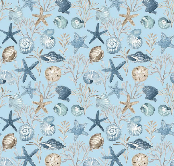 Riley Blake Blue Escape C14511-SKY Ocean Floor Seashells Sky Blue | Per Half Yard