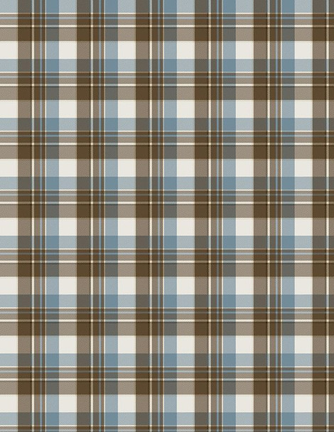 plaid fabric browns blues on white