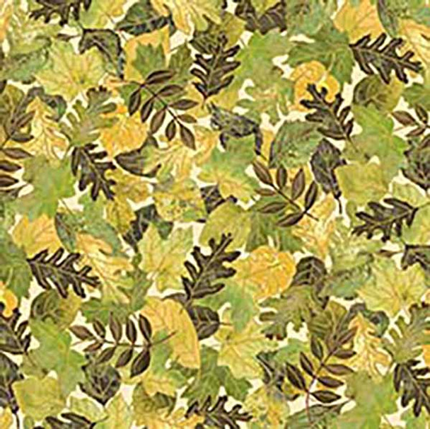 QT Fabrics Autumn Leaves 30362-E Cream Fall Leaves Oak Maple | Per Half Yard
