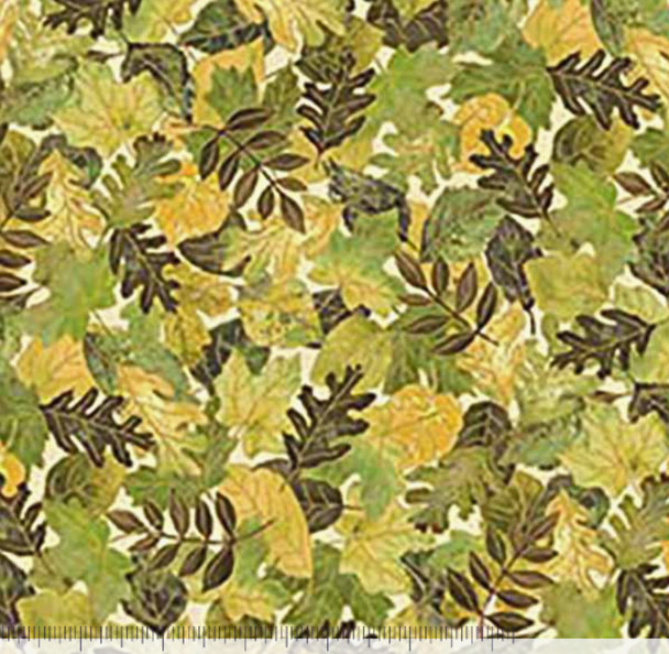 QT Fabrics Autumn Leaves 30362-E Cream Fall Leaves Oak Maple | Per Half Yard