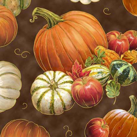 QT Fabrics Autumn Leaves 30361-A Brown Pumpkins & Gourds | SOLD BY