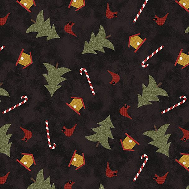 Benartex Snowballs by Cheryl Haynes 16242-12 Tree Festival Black | Per Half Yard