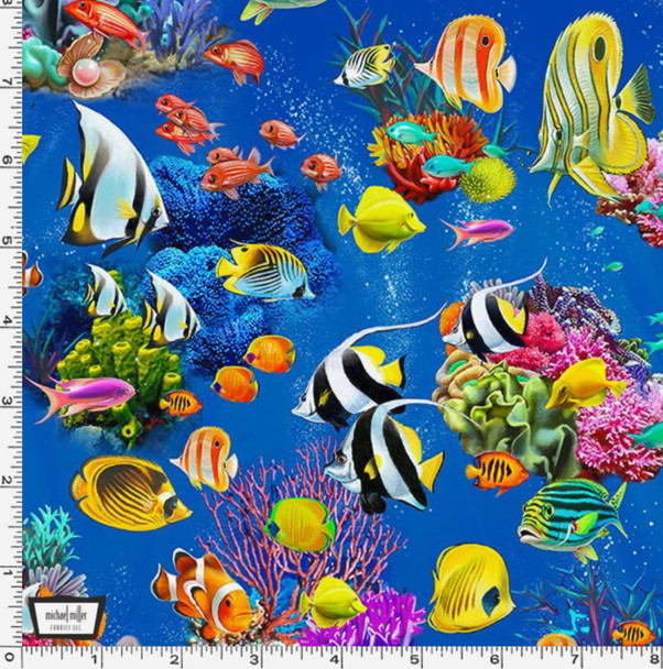 Michael Miller Sea World 11486 BLUE Splashtastic Tropical Fish Ocean | Per Half Yard