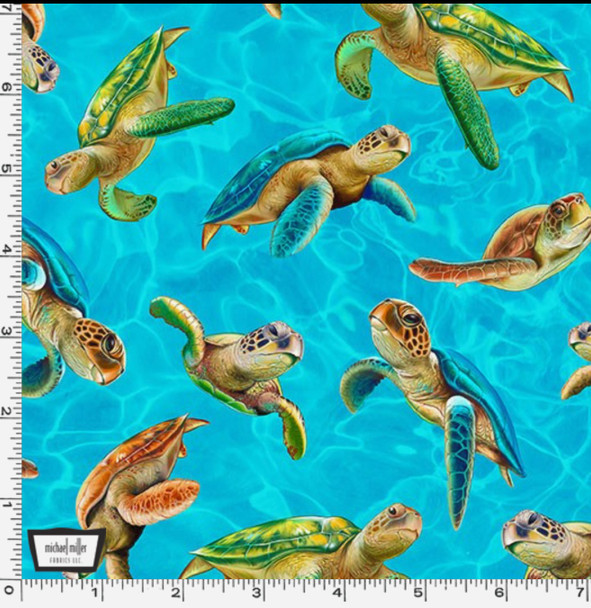 Michael Miller Sea World 11490 Aqua Turtle Recall Sea Turtles | Per Half Yard