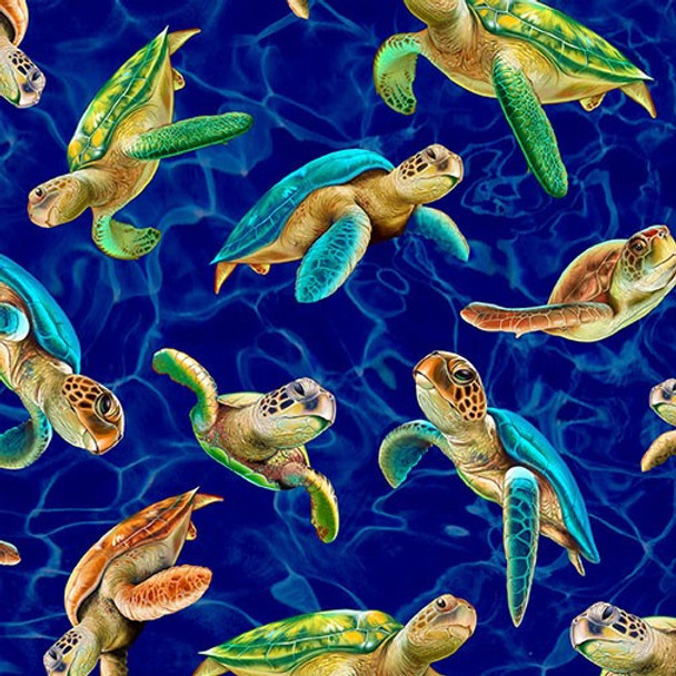 Michael Miller Sea World 11490 Royal Blue Turtle Recall Sea Turtles | Per Half Yard