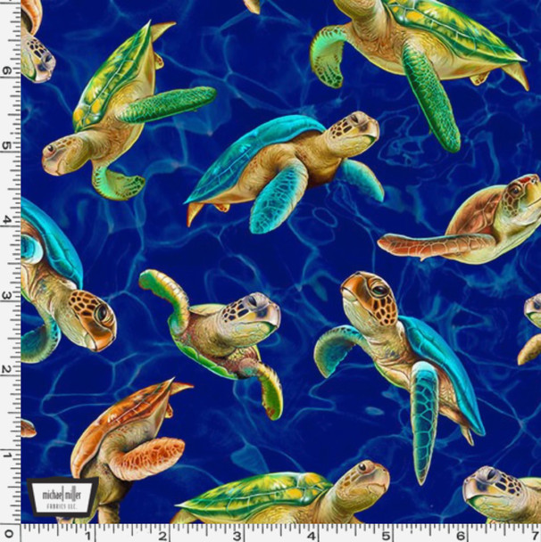 Michael Miller Sea World 11490 Royal Blue Turtle Recall Sea Turtles | Per Half Yard