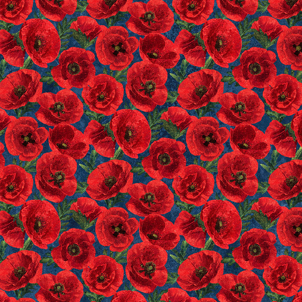 Northcott Stars and Stripes 12 | Poppies Navy Multi Red  27012-49 | Per Half Yard