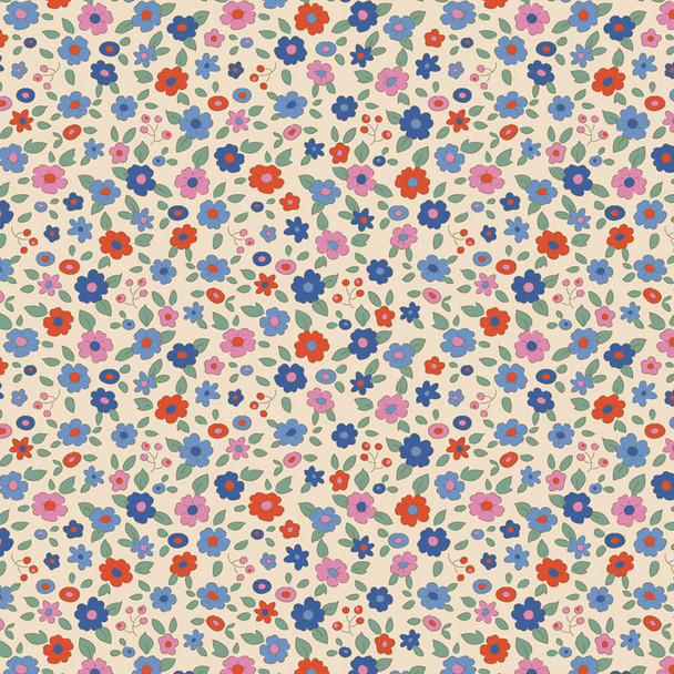 Tilda Creating Memories: Summer 130133 Evie Blue Floral | Priced per Half Yard