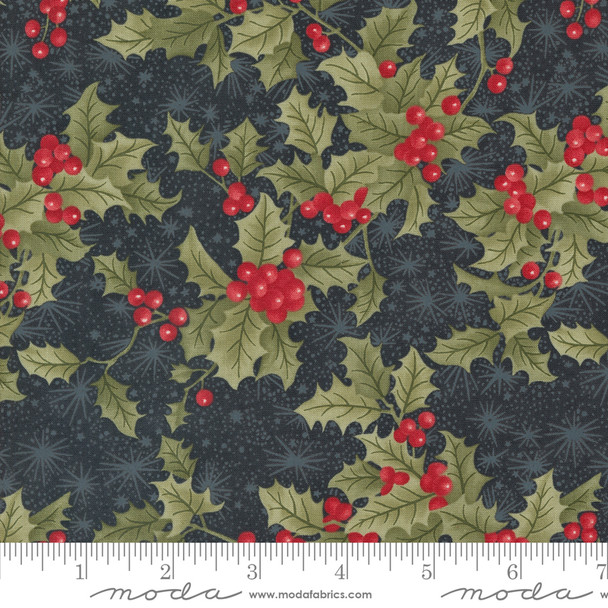 Moda A Christmas Carol by Deb Strain 44352 16 Ebony Holly Berry Snowflakes | Per Half Yard