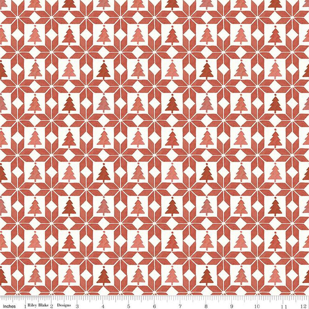 Riley Blake - Magical Winterland C14946 Barn Red Patchwork Quilt Block Pines Multi | Per Half Yard