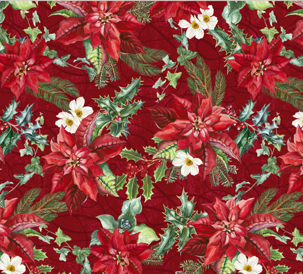 Holiday Splendor by Whistler Studio 54063-3 Crimson Blooms Scarlet Poinsettias | Per Half Yard